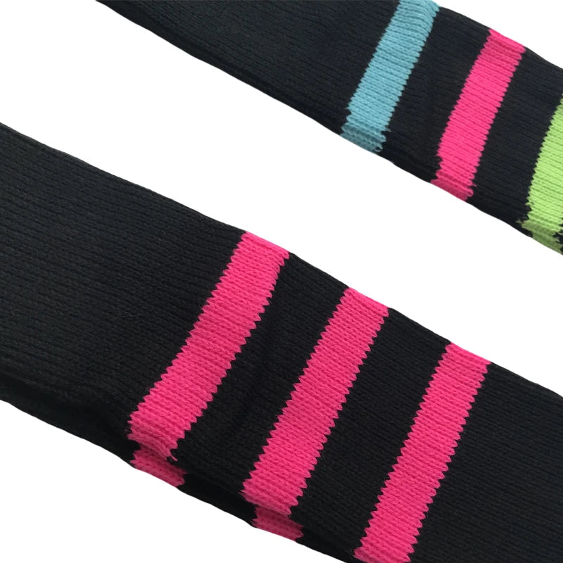 Women's Striped Plus Size Thick Thigh-High Socks Collection Big Girls Acrylic Yarn Stretch Colorful Streaks Leg Warmer Socks