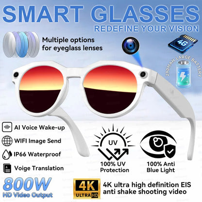 2026 New Women Sunglasses AI Shooting Glasses 4K HD 800W Pixels Camera Bluetooth Call Voice Assistant Translation Smart Glasses