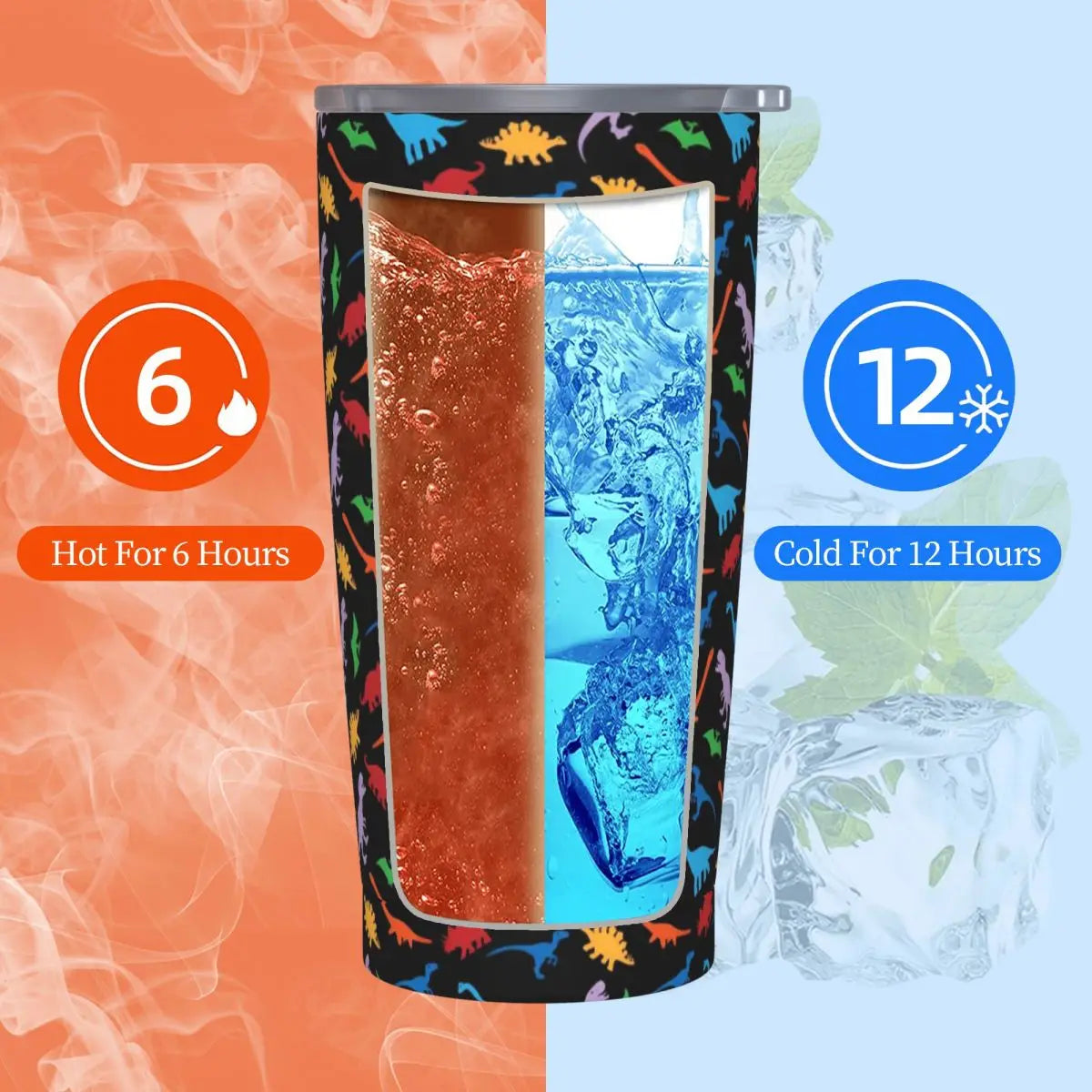 Stainless Steel Tumbler Dinosaur Silhouette Mugs Cup With Straws Animal Beach Cold Drink Water Bottle Insulated Thermal Mug