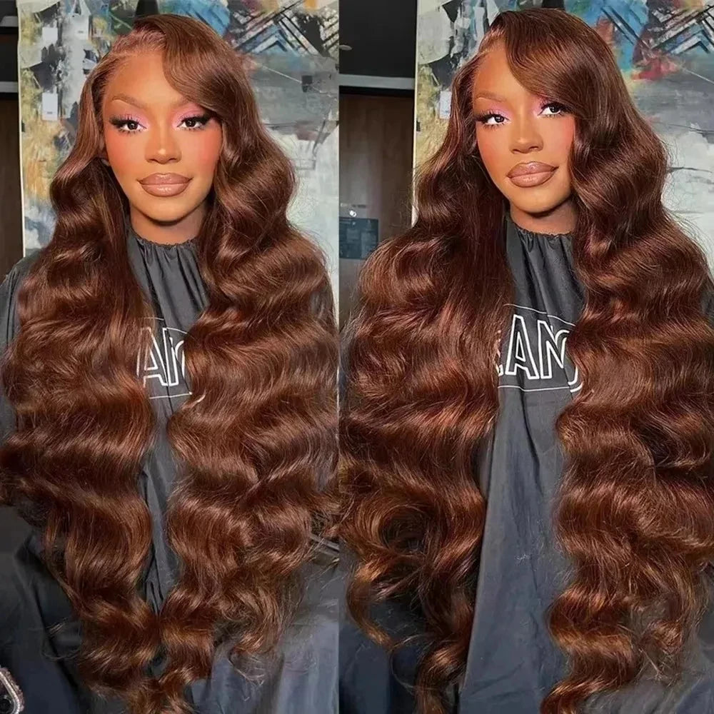 Body Wave Chocolate Brown Lace Front Wig Human Hair 13x6 HD Transparent Lace Frontal Wig 30 Inch Color Lace Front Wig Preplucked