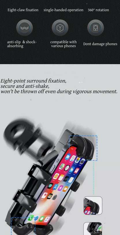 Motorcycle Phone Holder with 360° Rotation, Anti-Shake Motorcycle Phone Mount, Adjustable Handlebar Cellphone Holder for bikes