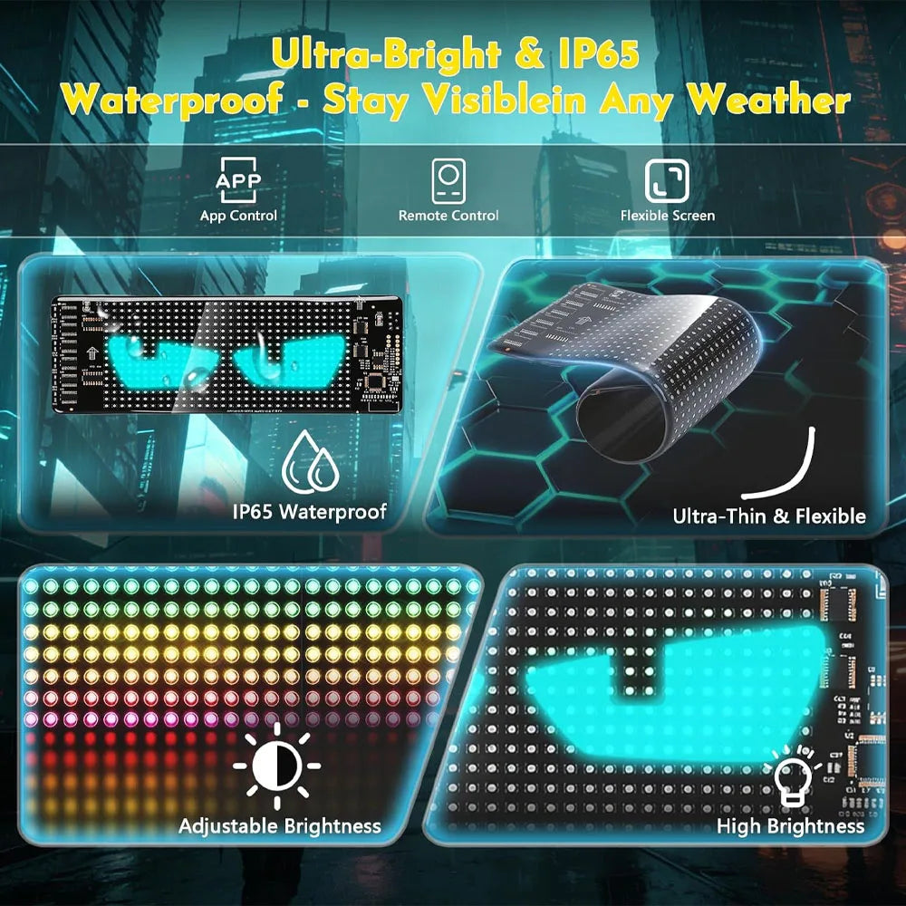16*32 LED Devil Eye Lights for Motorcycle Windshield,Programmable Matrix Pixel Panel with App/Remote Control for Motorcycle