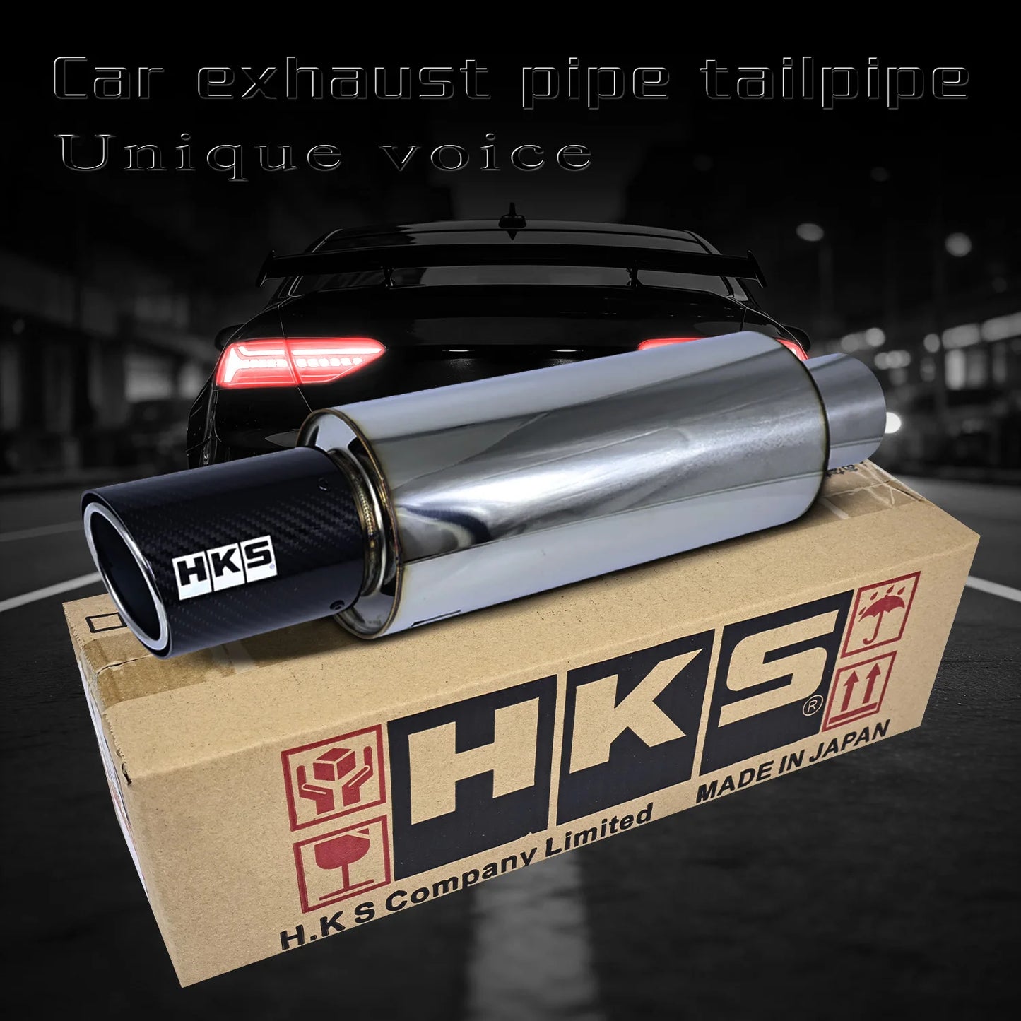 HKS Universal Straight drum Muffler Tail Pipe Stainless Steel Car Exhaust Pipe With carbon fiber tailpipe Car sound modification