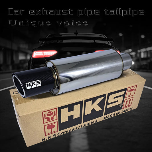 HKS Universal Straight drum Muffler Tail Pipe Stainless Steel Car Exhaust Pipe With carbon fiber tailpipe Car sound modification