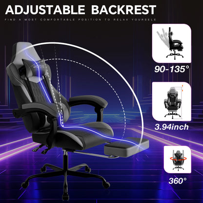 WOTSTA Gaming Chair with Footrest Gaming Chairs PVC Leather Ergonomic Gamer Chair with Adjustable Headrest Lumbar Support