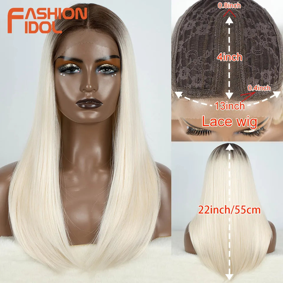 FASHION IDOL 14inch/35cm Short Bob Lace Wigs Synthetic Hair Ombre Brown Grey Wigs For Black Women Heat Resistant Synthetic Wig