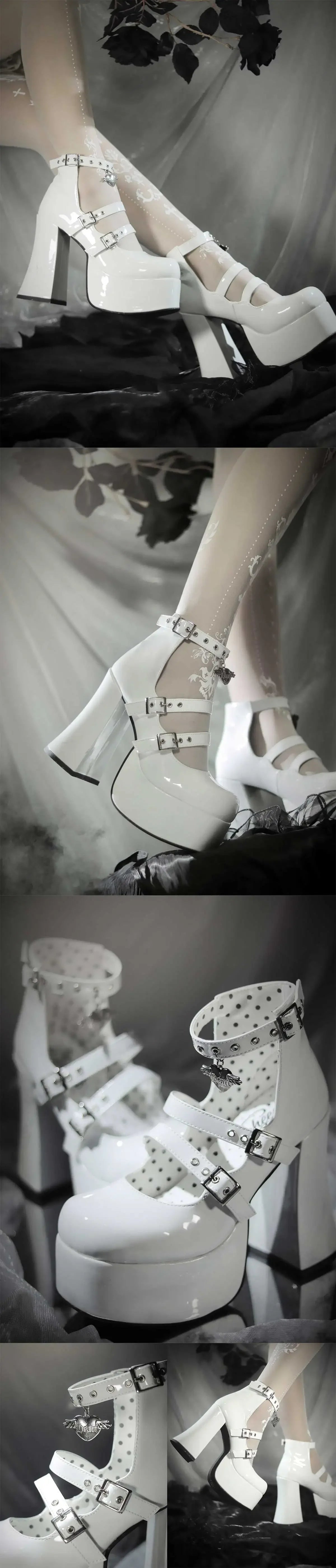 Original Sweet Ladies Elegant Waterproof Platform Leather Shoes Cool Hot Girl High Heels Mary Jeans Chunky Heel Pumps for Women