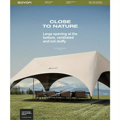 Outdoor camping blackout hexagonal canopy tent instant pop-up sunshade with table and chairs easy to set up for lazy campers