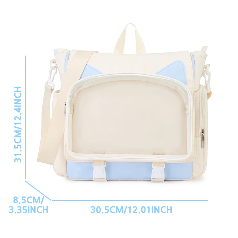 TINYAT Y2K Ita Bag Girl School Backpack Waterproof Transparent Shoulder Bag Women's Crossbody Bag DlY Display Cute Cat Ear