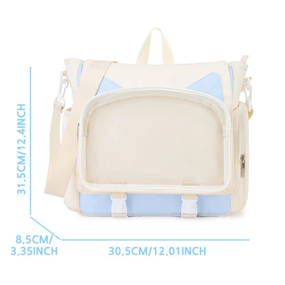 TINYAT Y2K Ita Bag Girl School Backpack Waterproof Transparent Shoulder Bag Women's Crossbody Bag DlY Display Cute Cat Ear