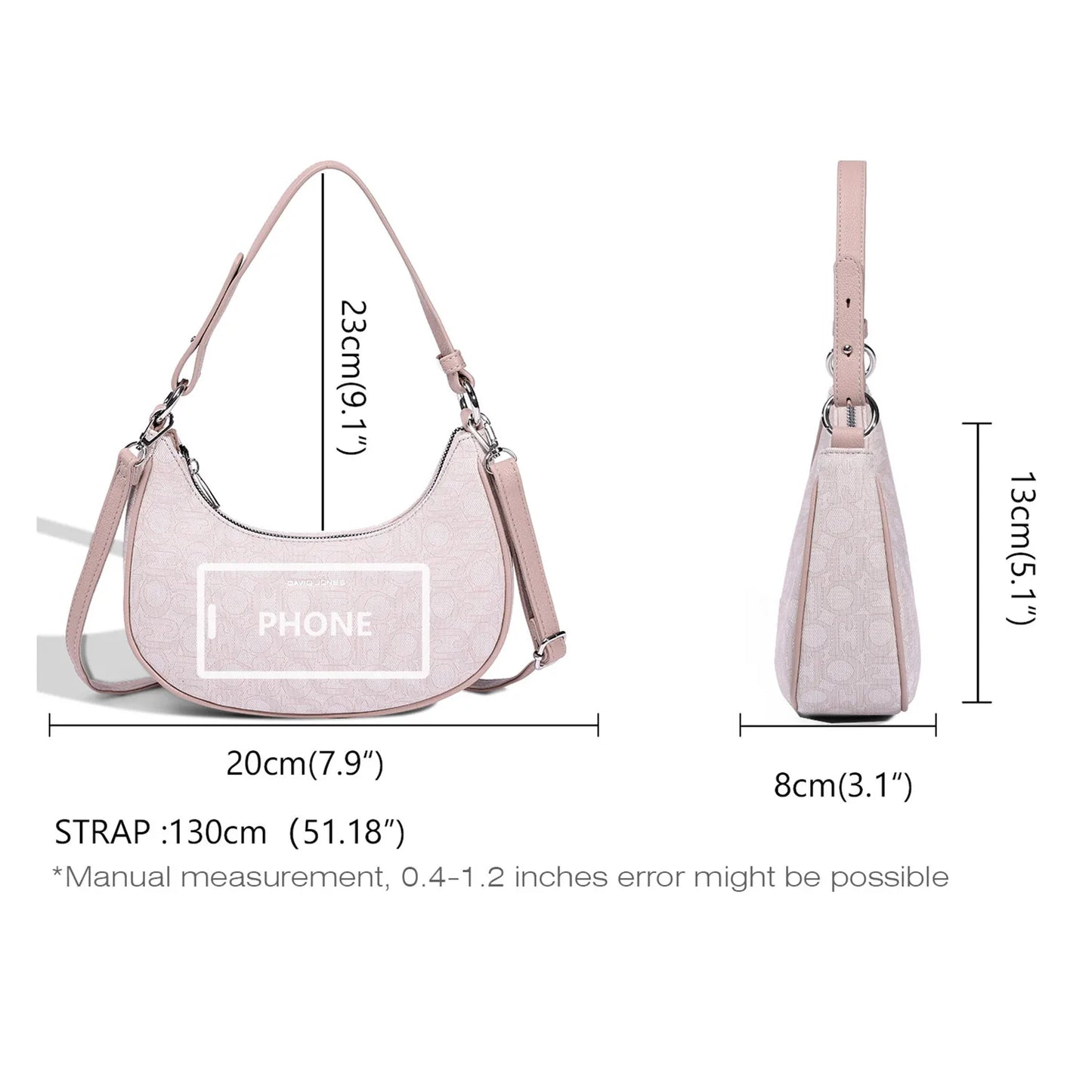 David Jones Multifunctional Women's Leather Underarm Bag Autumn Summer Trendy Crescent Bag Fashion Luxury Vintage Shoulder Bag