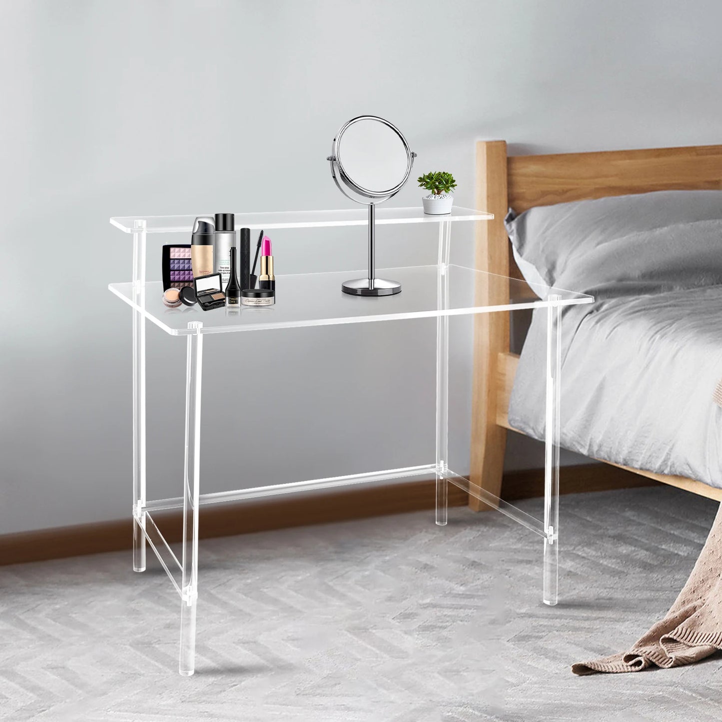 Acrylic Desk 2-Tier Computer Desk Home Office Clear Desk 31.5*19.69*34.65in Writing Table Vanity Desk Study Desk