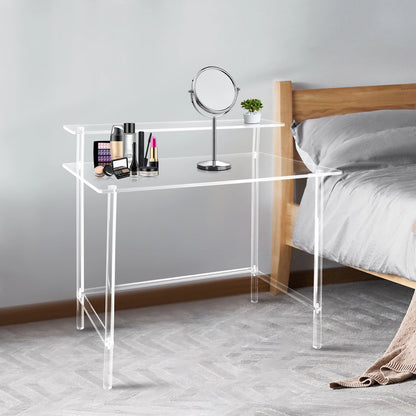 Acrylic Desk 2-Tier Computer Desk Home Office Clear Desk 31.5*19.69*34.65in Writing Table Vanity Desk Study Desk