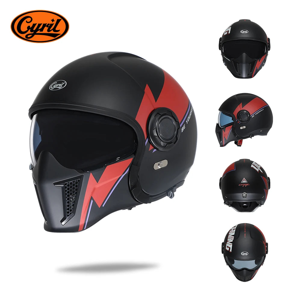 Modular Motorcycle Helmet Full Face Open Face Retro Helmets DOT ECE APPROVED CYRIL OP12A Capacete De Moto Masculino