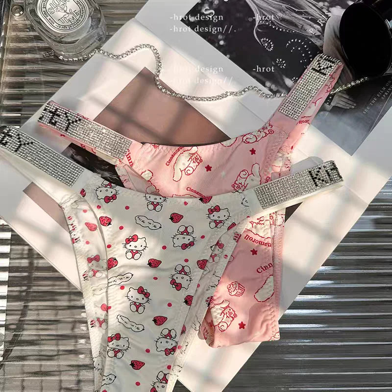 Sexy Thong Hello Kitty Panties Kawaii Cute Cartoon Underwear Women Ice Silk Briefs Girl Gift Underpants