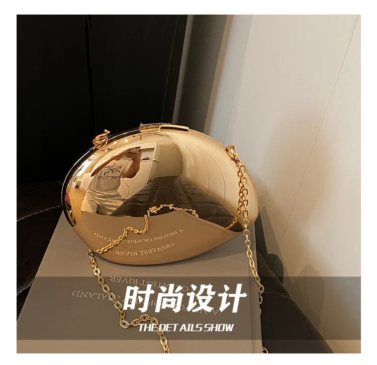 Designer Acrylic Shell Shape Clutch Bag Gold Silver Women Evening Party Bag Cute Shiny Metal Shoulder Crossbody Bags Small Purse