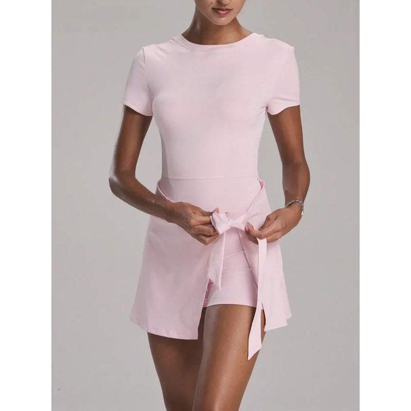 FUBEIKE New Fake Two-Piece Anti-Exposure Tight-Fitting Sports Dress Slimming Strap Casual Fitness Back Yoga Tennis Dress