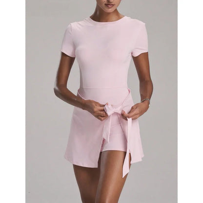 FUBEIKE New Fake Two-Piece Anti-Exposure Tight-Fitting Sports Dress Slimming Strap Casual Fitness Back Yoga Tennis Dress