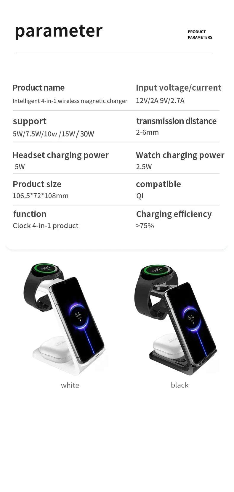 VIKEFON  3 in 1 Wireless Charger Stand for iPhone 16 15 14 13 12 Samsung Galaxy Apple Watch Airpods Pro Fast Charging Station