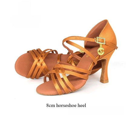 SW Latin Dance Premium Elegant Professional Women's Medium High Heel Soft Sole Ballroom Competition Dance Shoes for Practice