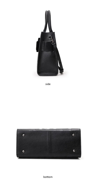 Aidrani women's large capacity handbag with letter print design, made of cowhide material, black