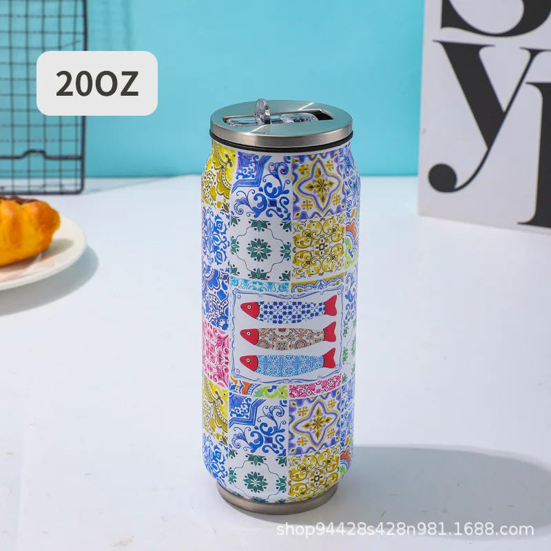 500ML Thermos with Straw 304 Stainless Steel Beer Bottle Cola Can Termos Para Cafe Beer Cold Keeper Home Kitchen Drinkware