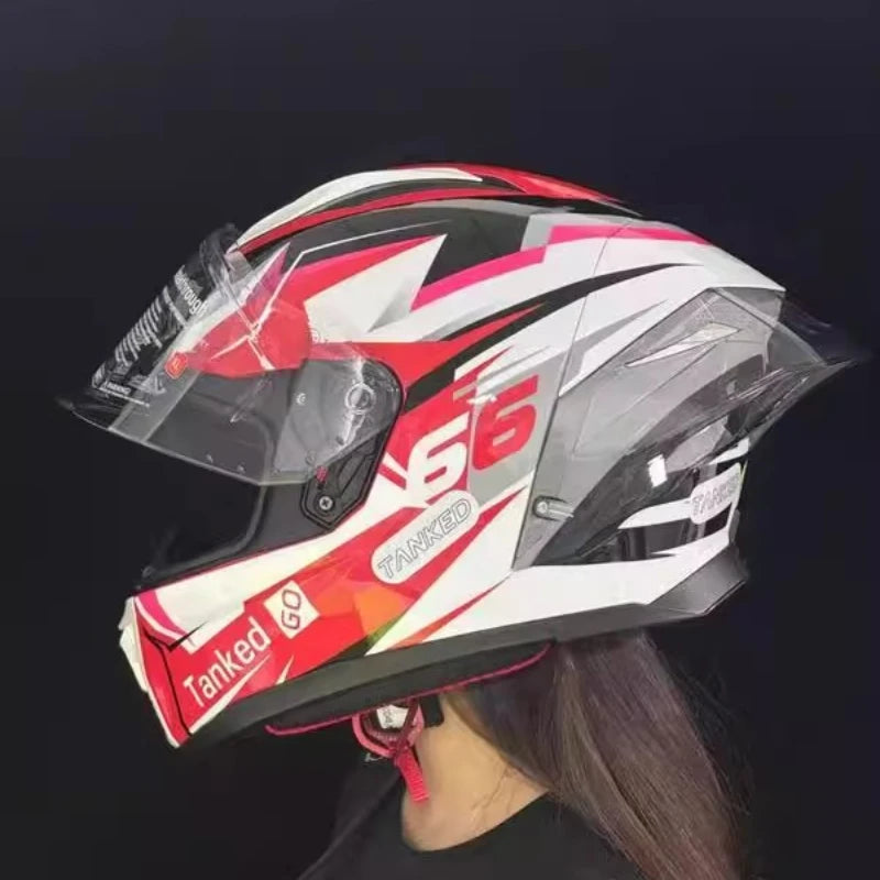 TANKED Motorcycle Helmet DOT ECE2206 Helmets Street Racing Capacete Pink Visor Double D Buckle Women Casco Moto S M  LCascos