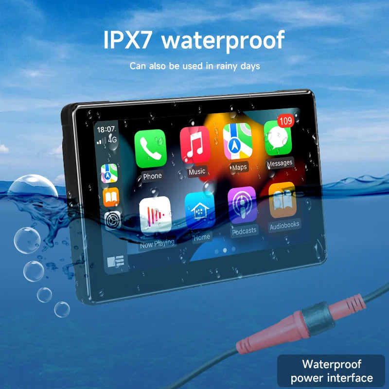 7-inch motorcycle navigation screen, Ipx 6, 1024 x 600, wireless automatic monitor, Android, Apple Carplay