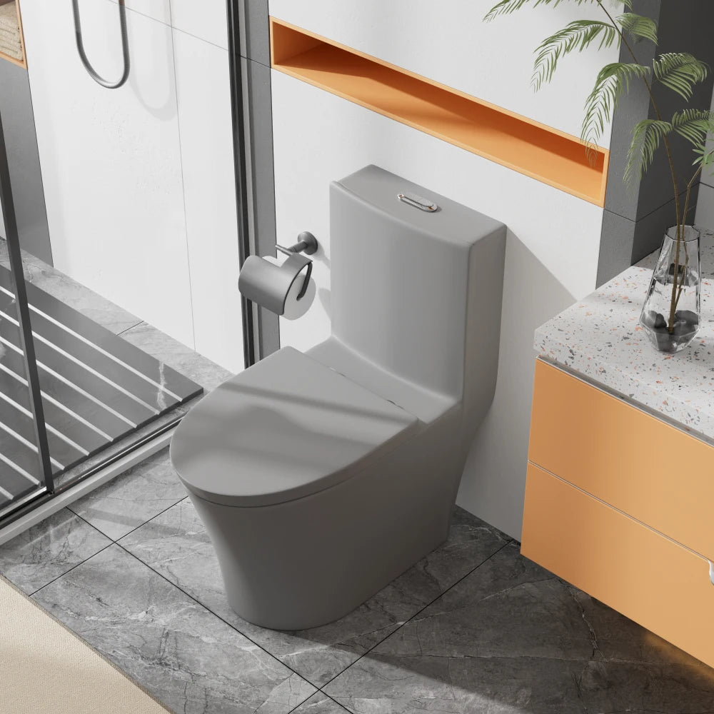 Matte Black Elongated One Piece Toilet Dual Flush 1.1/1.6 GPF Water Saving Map 1000g,Matte Black