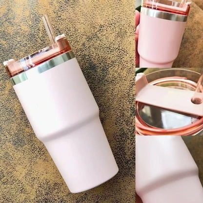 20OZ 304 Stainless Steel Insulated Cup Large Capacity Straw Coffee Travel Cup Cold and Heat Keeping Car Cup Thermos Tumbler