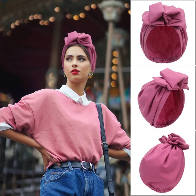 Women Vintage Turban Hat Fashion Female Bandana Headband Women's Hair Cover Cap Ladies Head Wraps Muslim Headscarf Bonnet