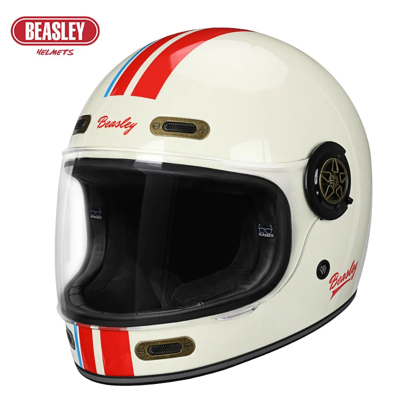 BEASLEY Retro Helmet Men's Women's Cruise Motorcycle Fiberglass Full Helmet Carbon Fiber Motorcycle Helmet DOT Certification