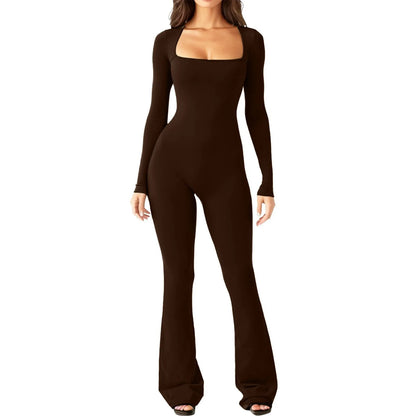 New Popular Women Wide Leg Yoga Bodysuit Outfit One Piece Gym Fitness High Quality Sport Long Sleeve Plus Size Jumpsuit