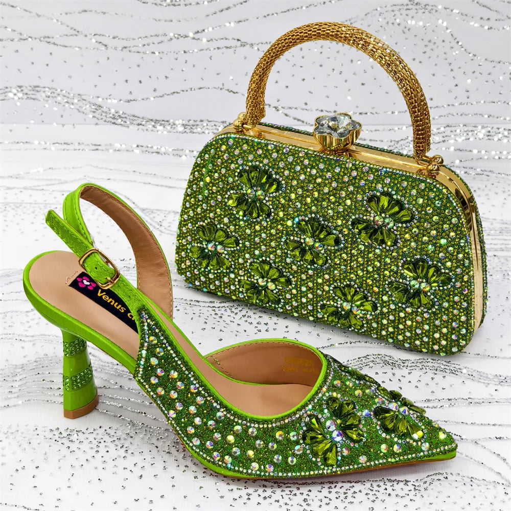 Festive Elegance: Spot Goods Dazzling Heels and Chic Long Bag Clutch Perfect Combination Of Shoes And Bag for Special Occasions
