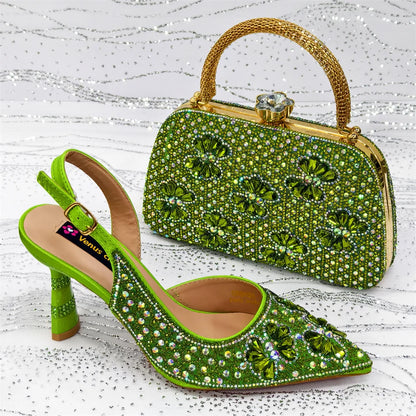 Festive Elegance: Spot Goods Dazzling Heels and Chic Long Bag Clutch Perfect Combination Of Shoes And Bag for Special Occasions