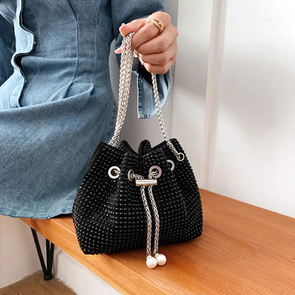 Luxury Women's Bag New High Quality Horseshoe Bucket Bag Exquisite PU Rivet Sequin Design Women's One Shoulder Handbag