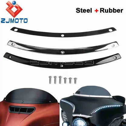 Steel Motorcycle Front Windshield Trim W/ Rubber Gasket For Harley Electra Street Tri Glide Touring Windscreen Strips 1996-2013