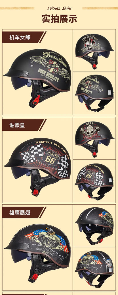 Retro Half Helmet Motorcycle Cruiser Helmet German Style Vintage Casco Moto Open Face Chopper Biker Pilot DOT Capacetes Para