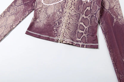 Weird Puss Letter Snake Print Tracksuit 2-Piece Set Women Patchwork Zip Jacket+Pants Matching Casual Stretch Streetwear Outfits
