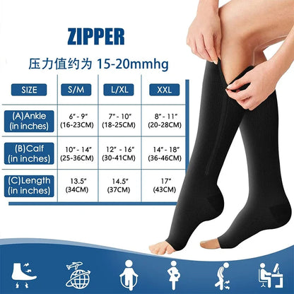 Zipper Compression Socks for Men with Varicose Veins Medical Diabetes Sports Socks for Running Cycling Women's Long Stockings