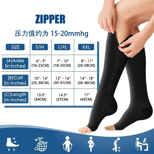 Zipper Compression Socks for Men with Varicose Veins Medical Diabetes Sports Socks for Running Cycling Women's Long Stockings