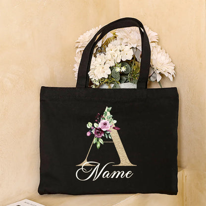 Personalized Initial with Name Tote Bag Women Canvas Shoulder Bags Monogram Shopping Bag Handbags Birthday Wedding Gifts for Her