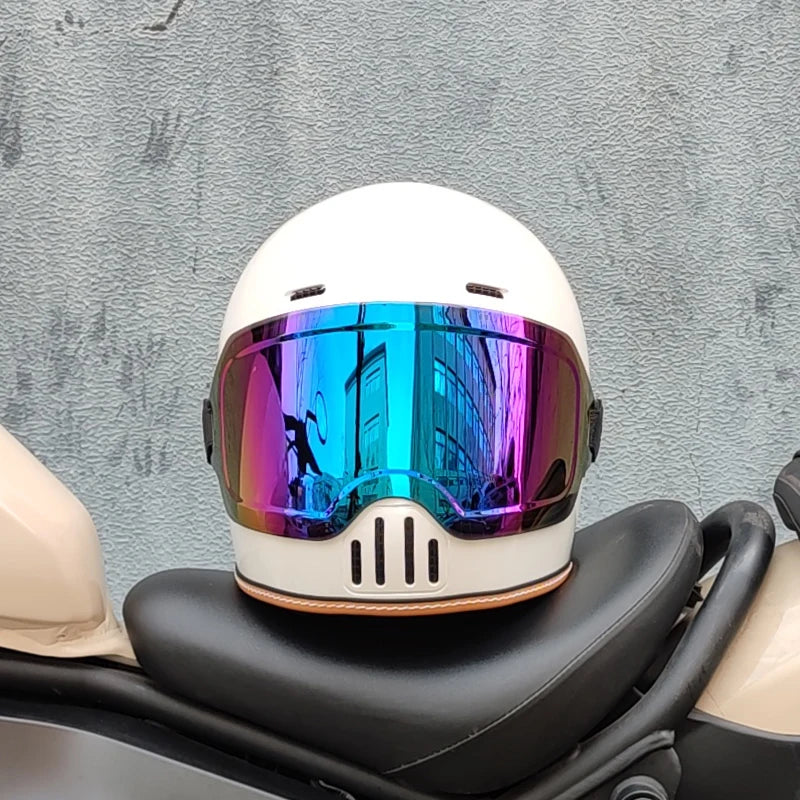 ORZ Retro Motorcycle Helmet Full Face Cruising Motorcycle Helmet Four Seasons Couple Street Pig Nose Helmet DOT Approved 729