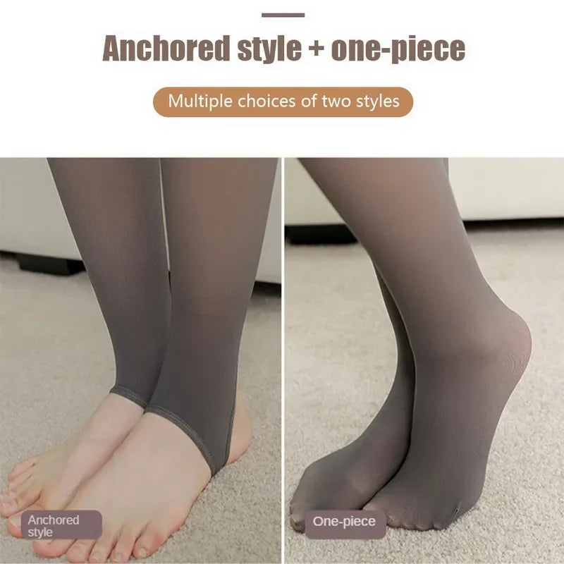 New Warm Tights For Women Winter Fleece Leggings Thermal Stockings Woman Insulated Printed Pantyhose Skin Effect Sock Pants