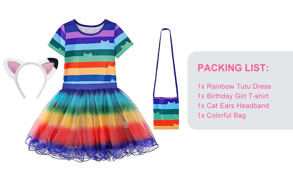 Summer Little Girls Dress Cats T-Shirt With Tutu Skirts For Children Birthday Party Cosplay Halloween Carnival Dress Up Costume