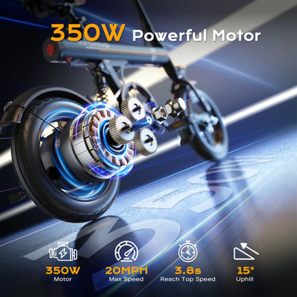 VIPDRIVE Zypho Adult Electric Bike, 500W peak motor, 36V 7.8Ah battery, 14"Tire Commuter E-Bike,20MPH,UL2849, 1-Year Warranty