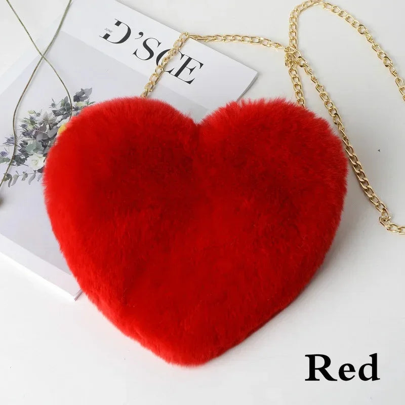 1 Pcs Women's Handbags Winter Fashion Faux Fur Heart Bag For Women Handbag Shoulder Bag Messenger Crossbody Bag Gift