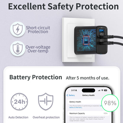 2packs 45W 3 Port USB Charger Type C Fast Charge Mobile Phone Adapter For iPhone Samsung Xiaomi Huawei Quick Charge Wall Charger