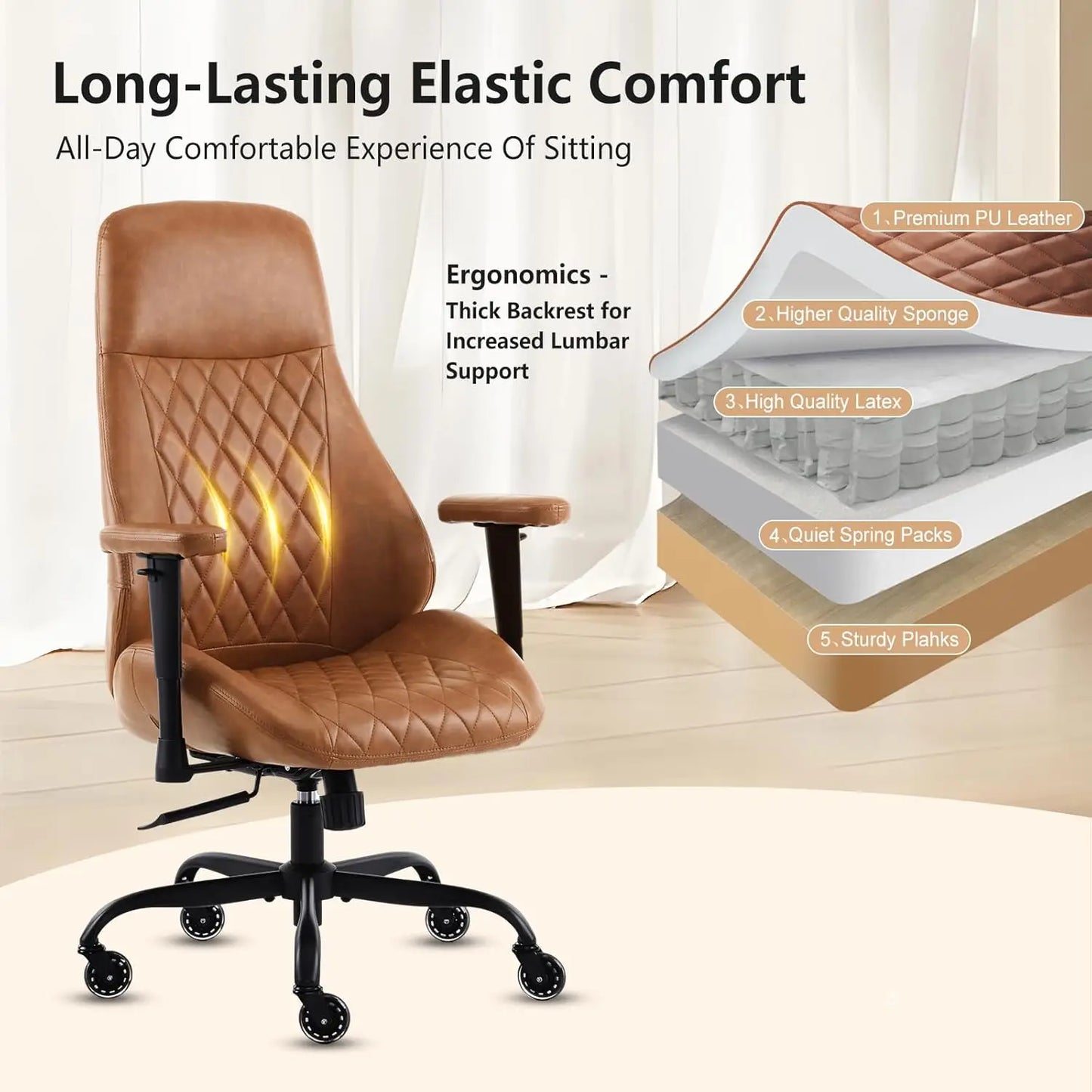 Home Office Desk Chair High Back Office Rubber Casters Ergonomic Computer Chair with Lumbar Support Adjustable, Customized