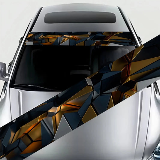 1 piece black and gold geometric three-dimensional wind decorative strip, car front gear sticker, trend reflective sunshade